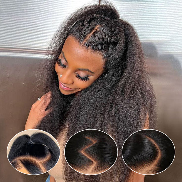 Kinky Straight 5x5 Invisible HD Lace Glueless Wig Pre-Plucked Natural Hairline With Bleached Invisible Knots