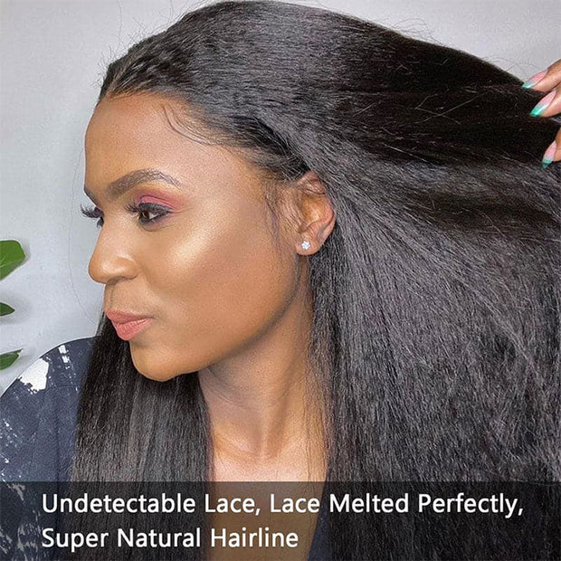 Kinky Straight 5x5 Invisible HD Lace Glueless Wig Pre-Plucked Natural Hairline With Bleached Invisible Knots