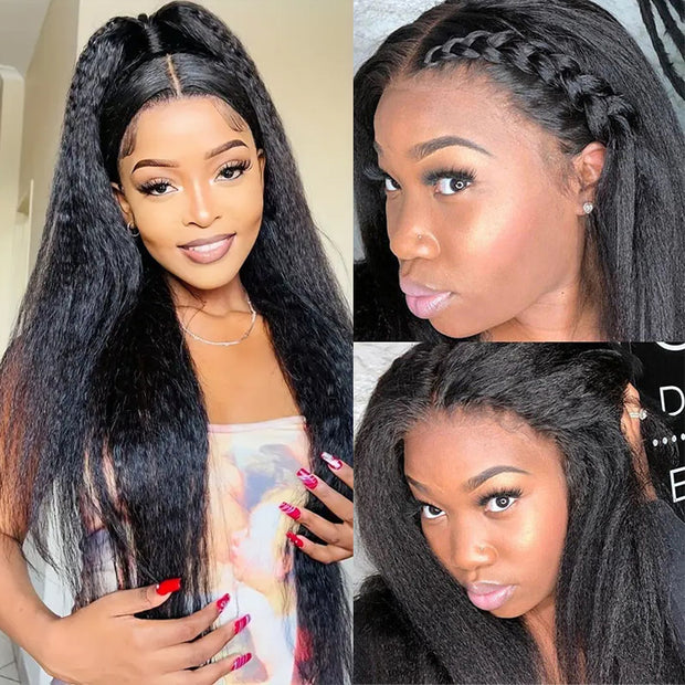 4C Edges Hairline Kinky Straight 13x4 HD Transparent Lace Front Wig Ready To Go