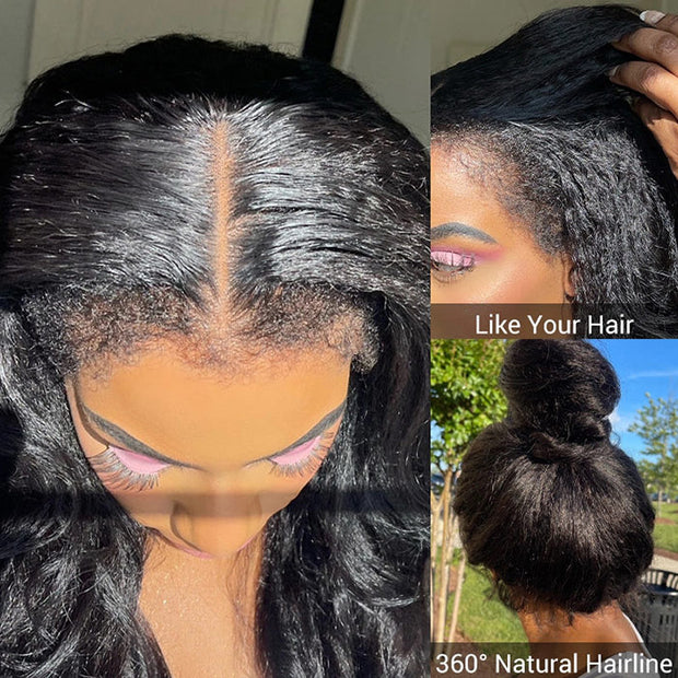 Kinky Straight Invisi Strap Snug Fit 360 Transparent Lace Frontal Bleached Knots Pre Cut Lace Wig