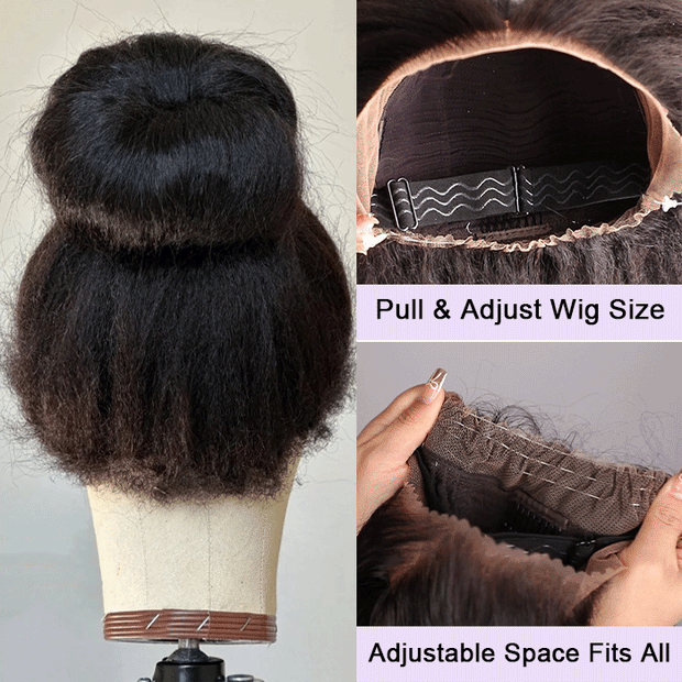 Kinky Straight Invisi Strap Snug Fit 360 Transparent Lace Frontal Bleached Knots Pre Cut Lace Wig