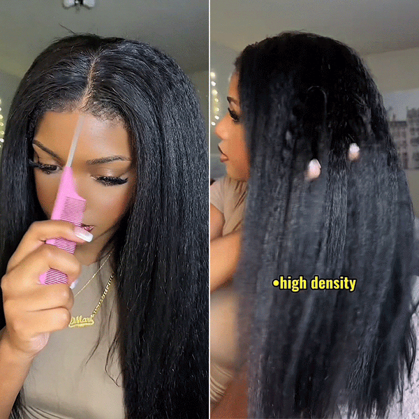 Kinky Edge Hairline Glueless 360 Lace Frontal Kinky Straight Wigs Pre Cut HD Lace Human Hair Wigs Lace Parting Anywhere