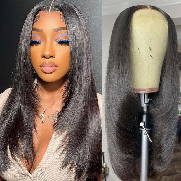 Hermosa Layered Cut Pre-plucked Glueless 13x4 Frontal Lace Wig 100% Human Hair Wigs