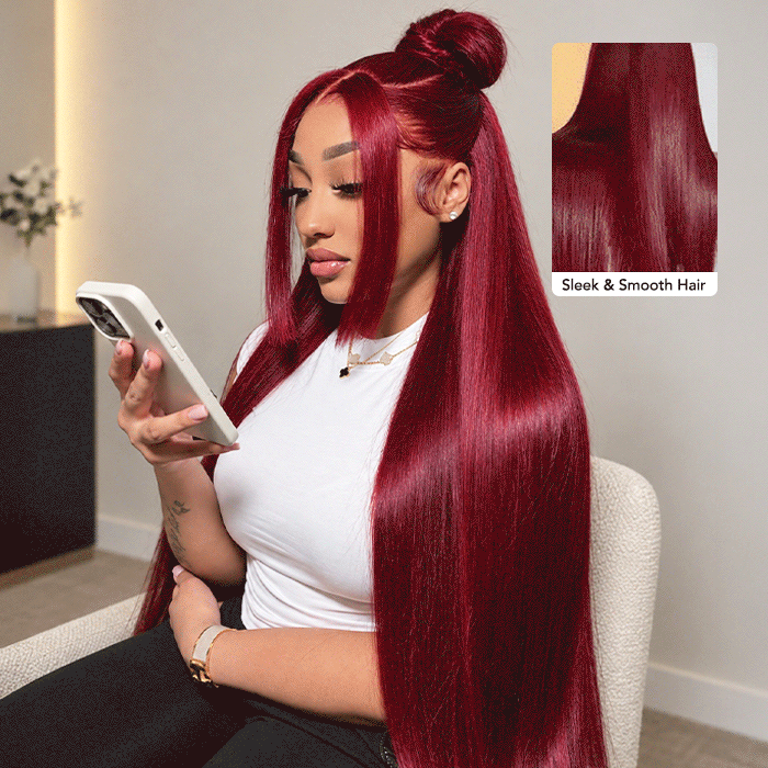 99J Burgundy Straight 13x6 HD Lace Front Human Hair Wig Glueless Pre Cut Lace Wigs