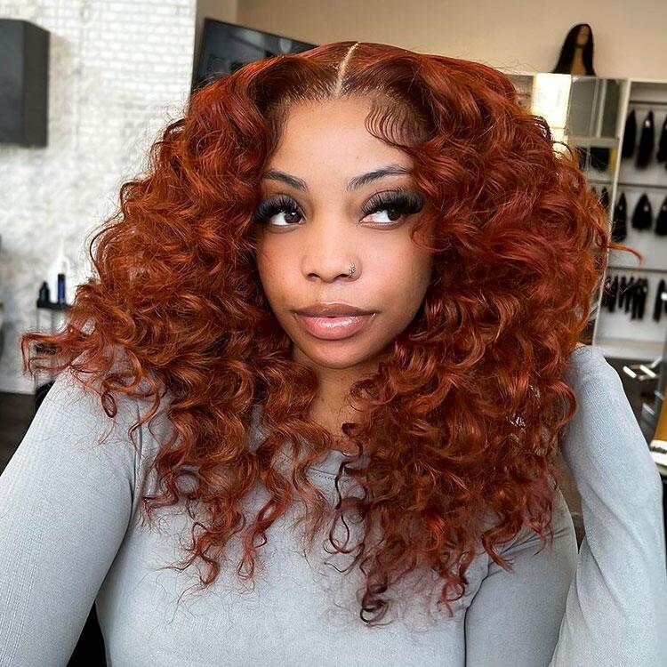 Orange Red Loose Curly Wigs 8x5 Lace Closure Wigs Drawstring 13x6 HD Lace Front Human Hair Wigs