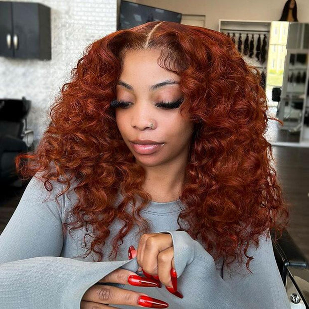 Orange Red Loose Curly Wigs 8x5 Lace Closure Wigs Drawstring 13x6 HD Lace Front Human Hair Wigs