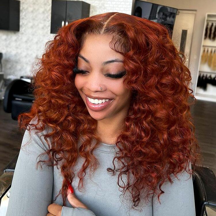 Orange Red Loose Curly Wigs 8x5 Lace Closure Wigs Drawstring 13x6 HD Lace Front Human Hair Wigs