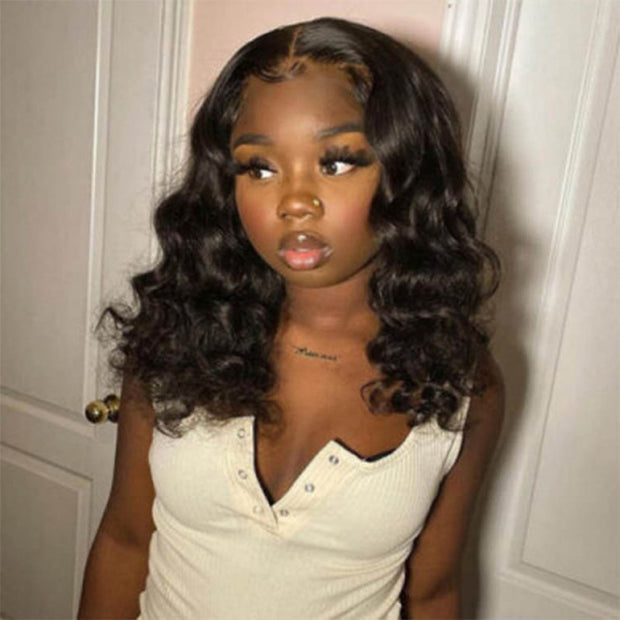 Shoulder Length Human Hair Wigs Loose Deep Wave Bob 13x4 HD Lace Front Wigs 220% Density