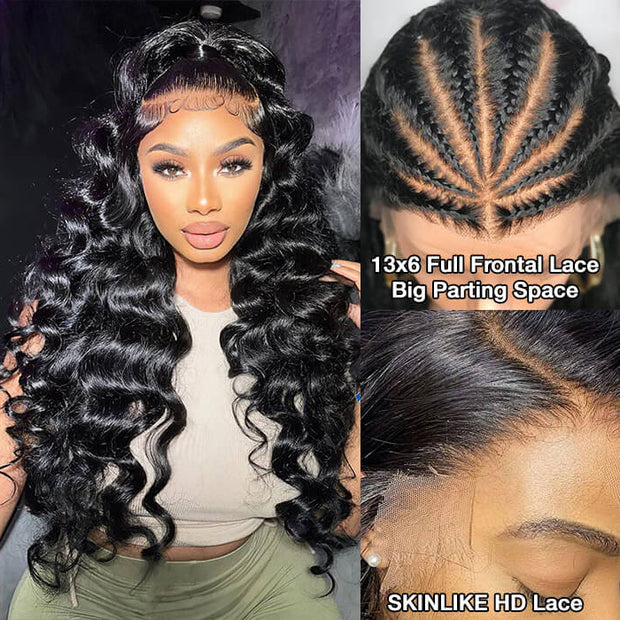Bouncy Loose Wave 13x6 Full Invisible Hd Transparent Lace Front Wigs For Women