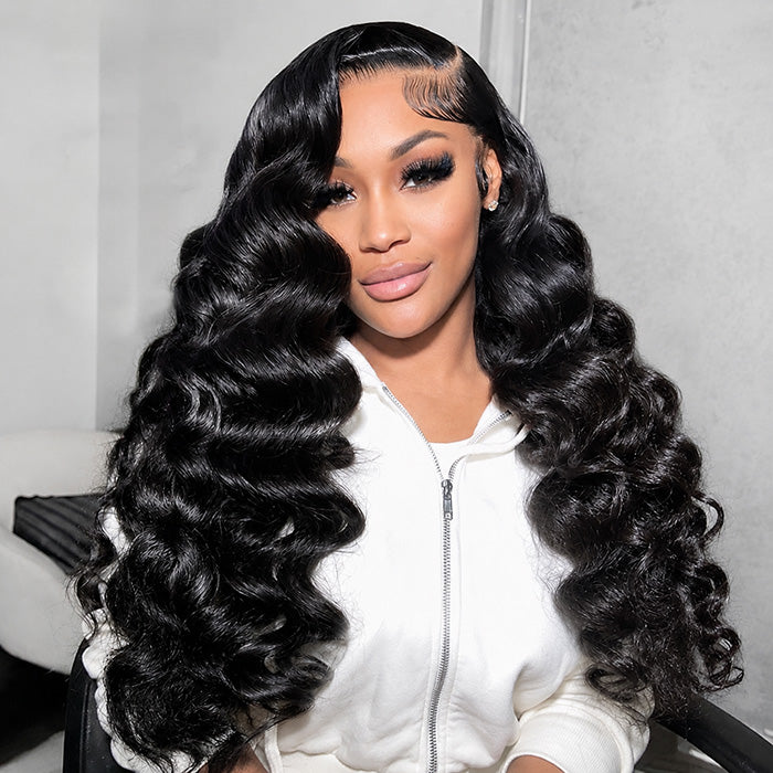 Loose Wave 13x6 Full Lace Frontal Wig Pre Bleached Glueless Lace Human Hair Wigs For Women