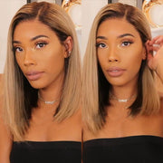 Ombre Blonde T4/27 Straight 13x4 Lace Front Wig Short bob Lace Front Human Hair Wigs