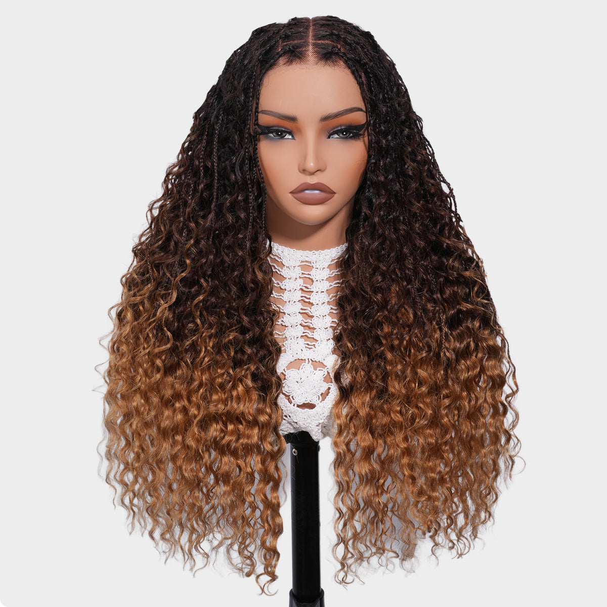Ombre Boho Knotless Braided Wigs Human Hair Water Wave Glueless 13x6 Frontal HD Lace Drawstring Wigs Pre Cut Lace