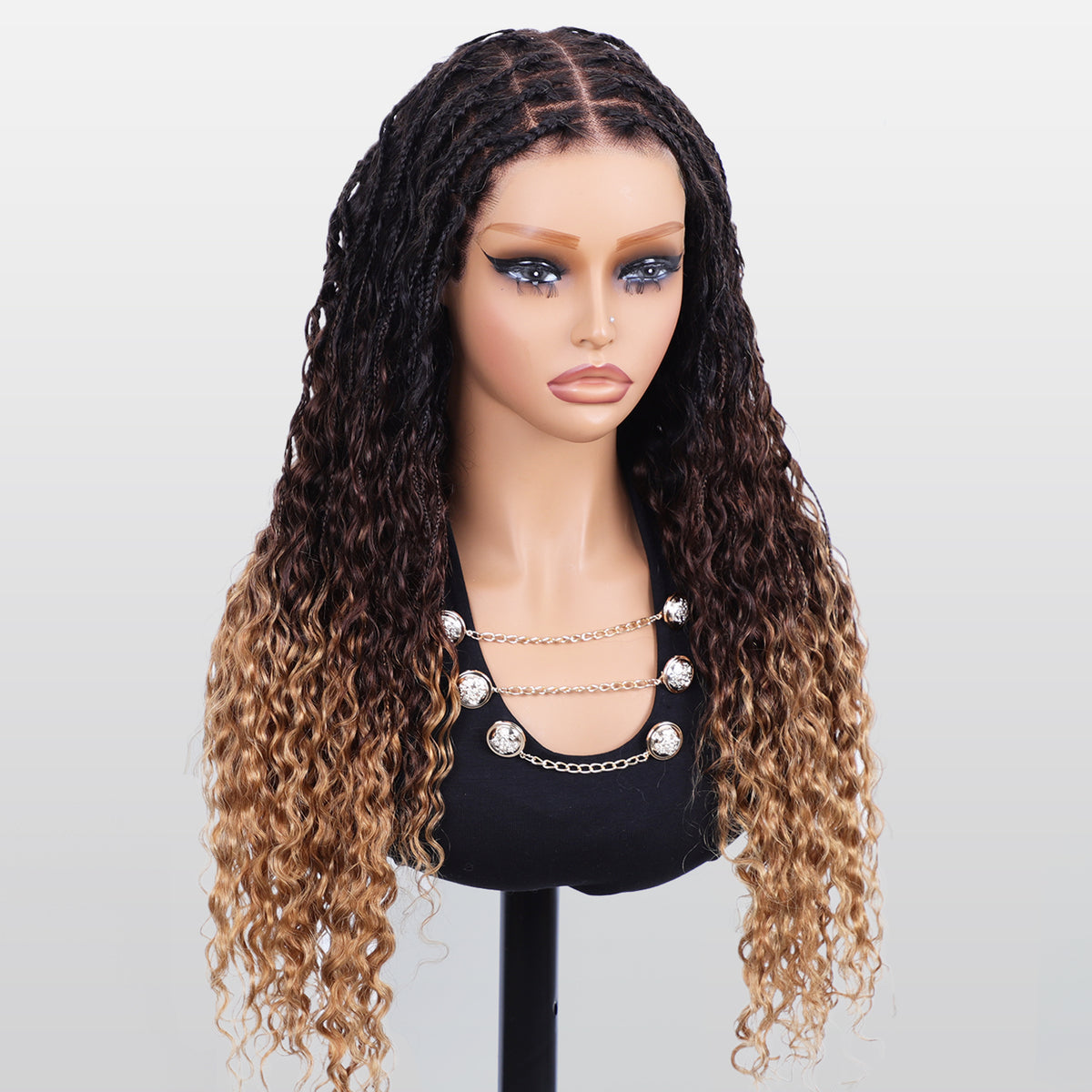 Ombre Boho Knotless Braided Wigs Human Hair Water Wave Glueless 13x6 Frontal HD Lace Drawstring Wigs Pre Cut Lace