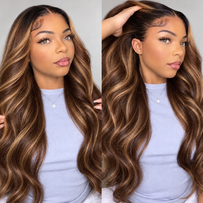 Ombre Blonde Highlight Body Wave Wig Glueless Drawstring 5x5 13x4 13x6 HD Lace Frontal Human Hair Wig Pre-Cut Lace For Beginner
