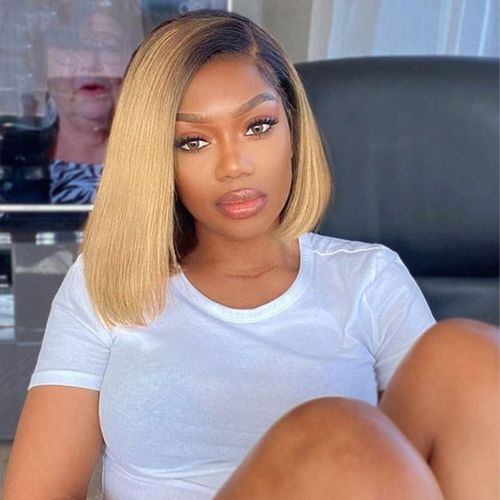 Ombre Honey Blonde Straight Hair Glueless 13x4 Lace Front