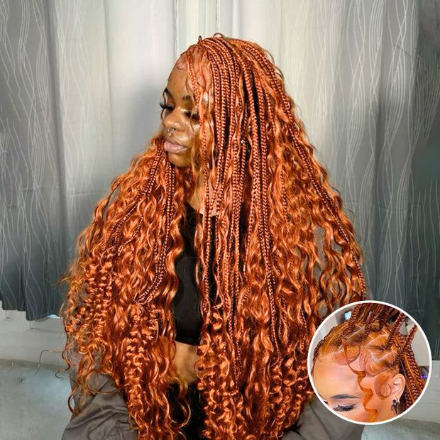 Glueless Pull Go Drawstring 13x6 HD Lace Frontal Colored Boho Braided Wigs for Black Women