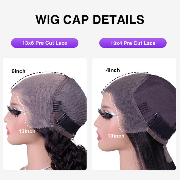 13x6 Pre-All Glueless Lace Frontal Wig Pre Cut Ear to Ear Lace Glueless Deep Wave Wigs