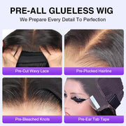13x6 Pre-All Glueless Frontal Wigs Pre Cut & Pre-Bleached Put on and Go Glueless Straight Wig
