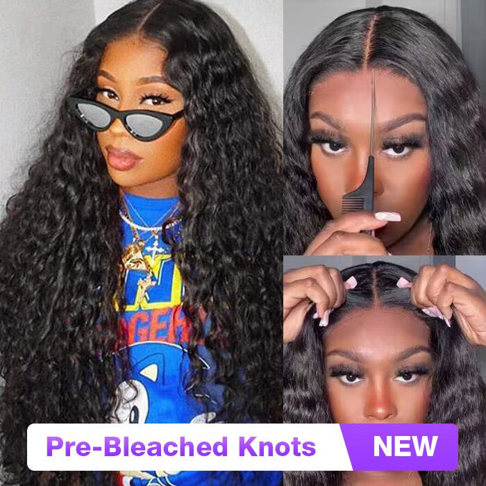 Glueless Wig Human Hair HD Lace Closure Wigs Pre Bleached Water Wave Wig 8x5 Big Parting Space