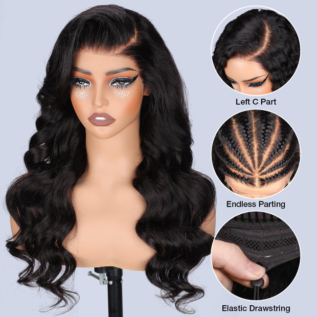 Glueless Body Wave 13x6 Full Frontal HD Lace C Part Wigs With Invisi Drawstring