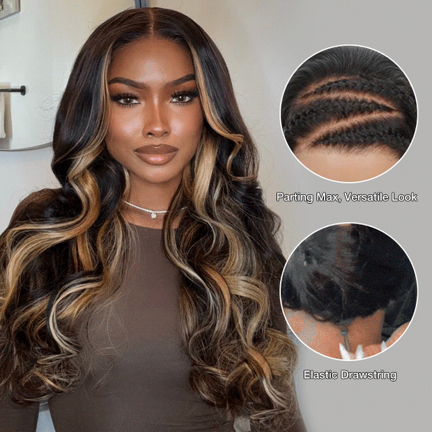 M1B/27 Highlight Body Wave Drawstring 13x6 Full Lace Frontal Human Hair Wigs