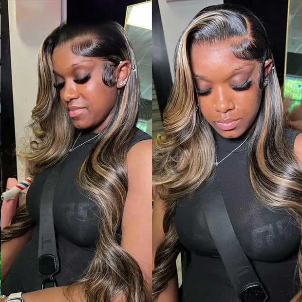 M1B/27 Highlight Body Wave Drawstring 13x6 Full Lace Frontal Human Hair Wigs