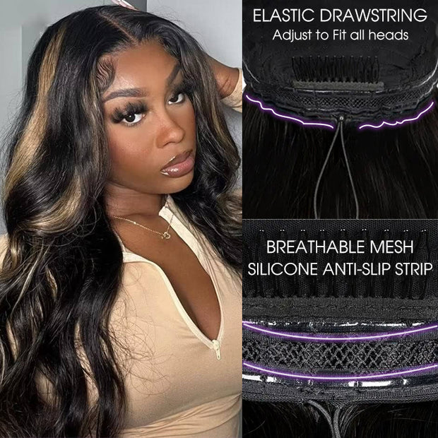 M1B/27 Highlight Body Wave Drawstring 13x6 Full Lace Frontal Human Hair Wigs