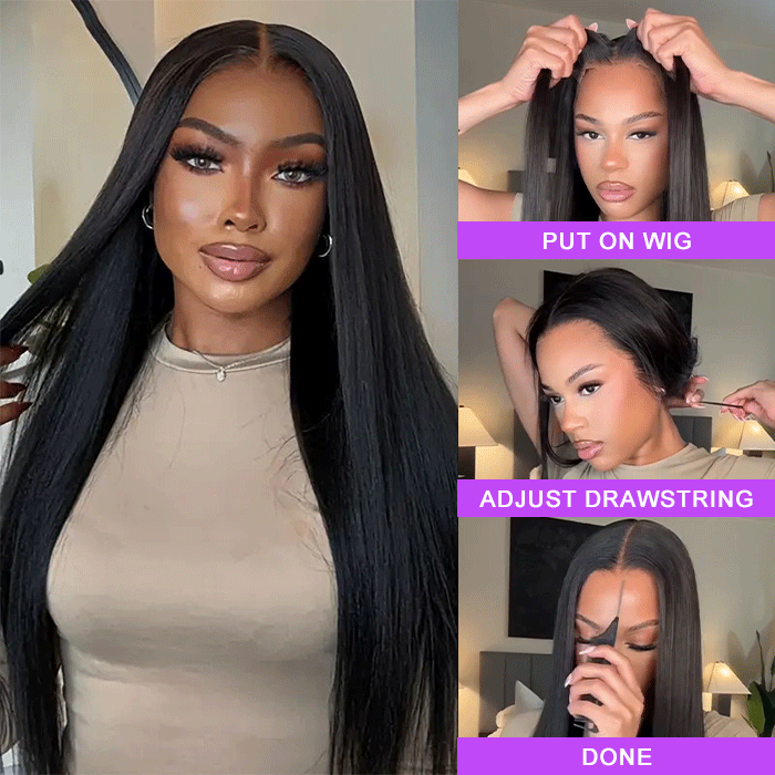 $100 off Flash Sale | Glueless Straight Wig 8x5 HD Closure Wigs Pre Everything with Drawsting 180% Density Tiny Knots Wig