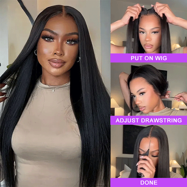 Glueless Straight Wig 8x5 Closure HD Lace 100% Human Hair Wigs With Invisible Bleached Small Knots