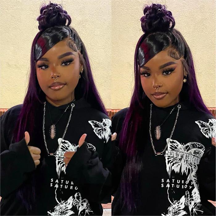 Balayage Purple Highlight Lace Front Wigs 13x4 Transparent  display picture 3
