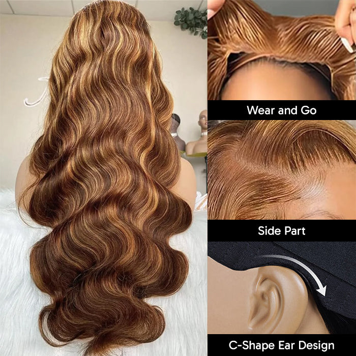 C-Shape Ear Design Body Wave 4/27 Highlight Color Glueless 8x5 HD