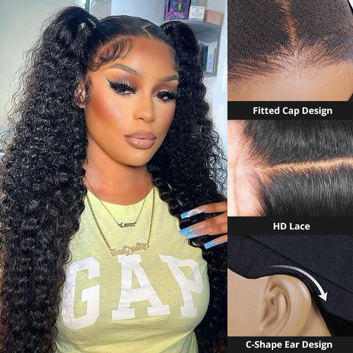 Deep wave Glueless Wig Human Hair Pre Cut 8x5 HD Lace Closure Wigs