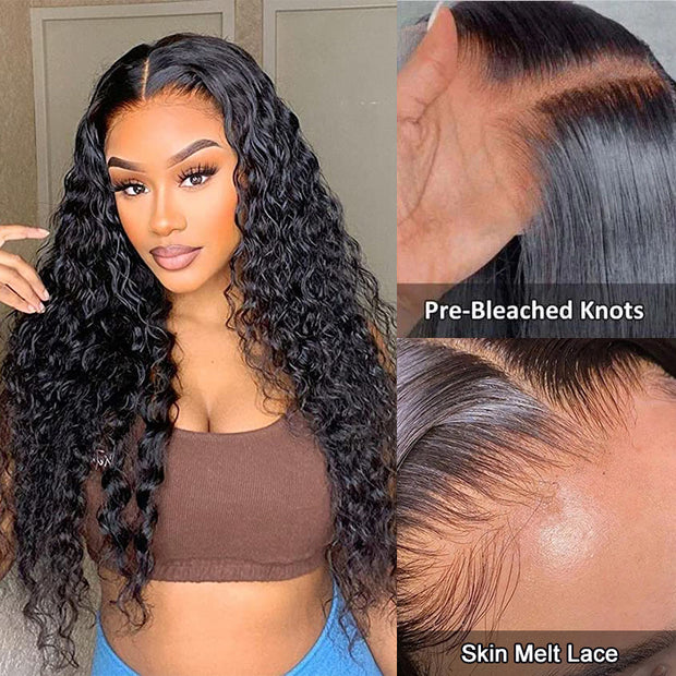 Glueless Wig Human Hair Water Wave Wigs Pre Cut 8x5 HD Lace Closure Wigs for Beginners Pre Plucked Pre Bleached