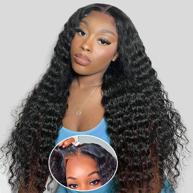 Deep Wave 4x4 HD Lace Closure Wig Pre Cut & Plucked & Bleached Put on go® Glueless Wig Beginner Friendly