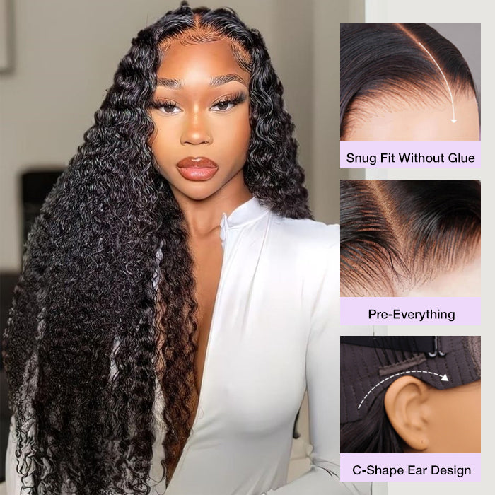 Glueless Jerry Curly Human Hair Wigs With Drawstring Pre Cut 8x5 HD Lace Closure Wigs for Beginners Pre Plucked Pre Bleached
