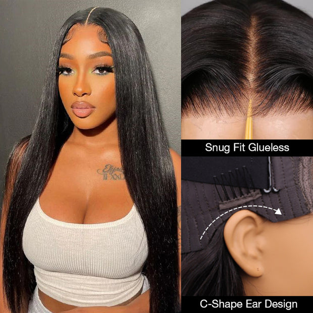 Glueless Straight Wig 8x5 Closure HD Lace 100% Human Hair Wigs With Invisible Bleached Small Knots