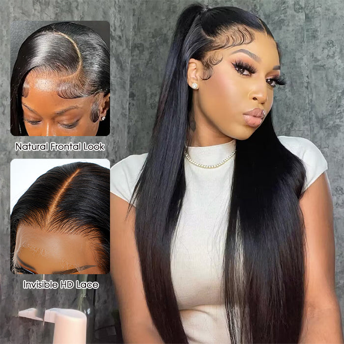 Straight 13x4 HD Lace Human Hair Wigs Transparent Glueless Lace Front Wig With Pre Plucked | Large & Small Cap Size