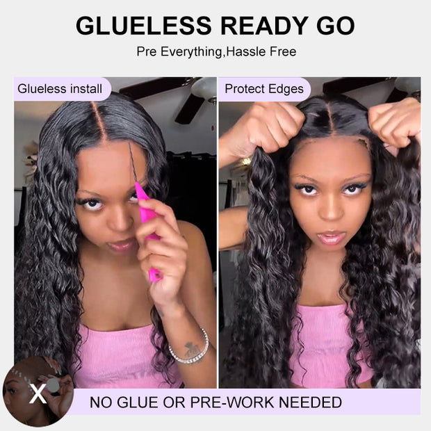 Glueless Wig Human Hair Water Wave Wigs Pre Cut 8x5 HD Lace Closure Wigs for Beginners Pre Plucked Pre Bleached