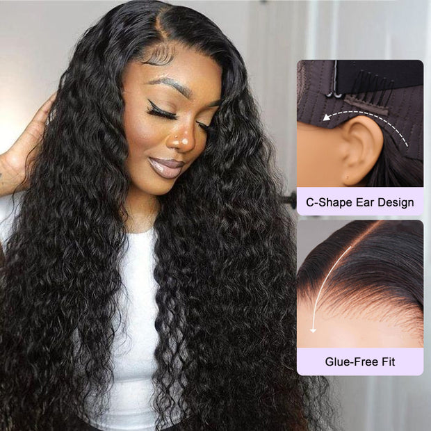 Glueless Wig Human Hair Water Wave Wigs Pre Cut 8x5 HD Lace Closure Wigs for Beginners Pre Plucked Pre Bleached