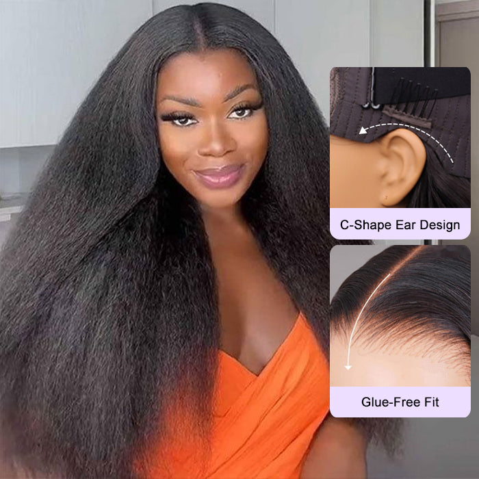 4x4 Straight Glueless Lace Front Wig - Brazilian Human Hair, Pre Plucked & Pre Cut, Wear & Go, 22 Inch - For Black Women, Beginners Friendly, Can Be Dyed