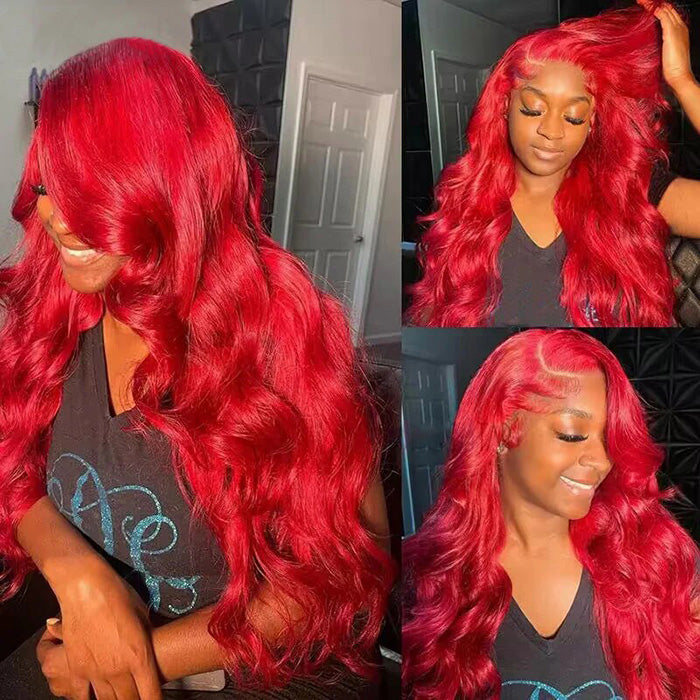 Red Lace Front Wig Straight Body Wave 13 4 HD Lace Frontal Human Hai Hermosa Hair