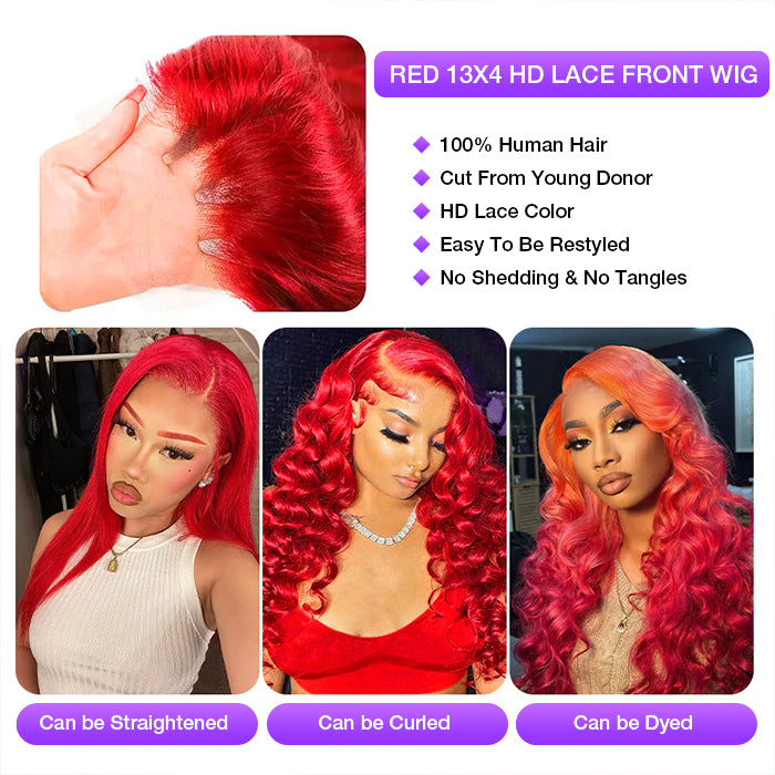 Red Lace Front Wig Straight & Body Wave 13*4 HD Lace Frontal  display picture 3
