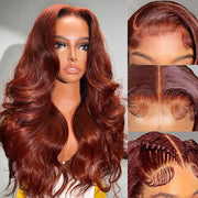 Reddish Brown Body Wave 13×4 Pre Cut HD Lace Front Human Hair Wigs 150% 180% 220% Density