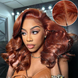 Reddish Brown Body Wave Glueless 13x4 Frontal Pre Cut HD Lace Wig Human Hair S M L Cap