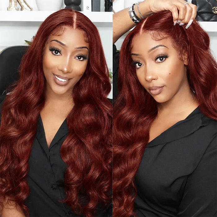 Reddish Brown Glueless Wig Body Wave With Drawstring 100% Human Hair Wig with Pre Plucked Natural Hairline