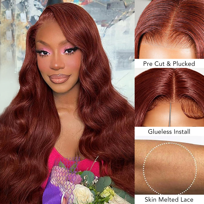 #33 Reddish Brown Color Upgrade 8x5 Pre Cut HD Lace Closure Wigs Glueless Ready & Go Wig