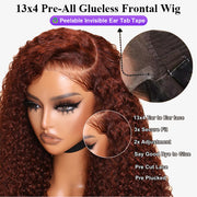 Pre-All Wig Reddish Brown 13x4 Ear To Ear Lace Front Jerry Curly Put on and Go Glueless Wig