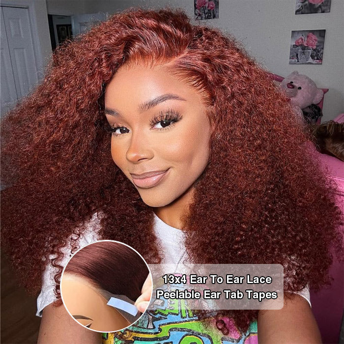 Pre-All Wig Reddish Brown 13x4 Ear To Ear Lace Front Jerry Curly Put on and Go Glueless Wig