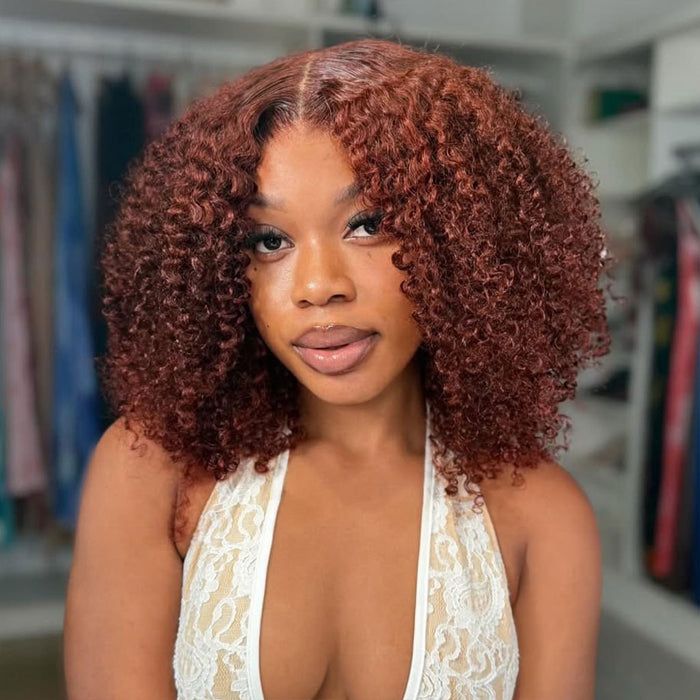 Kinky Curly Reddish Brown Glueless 8×5 HD Lace Wig Salon Quality Human Hair Wig 250% Density