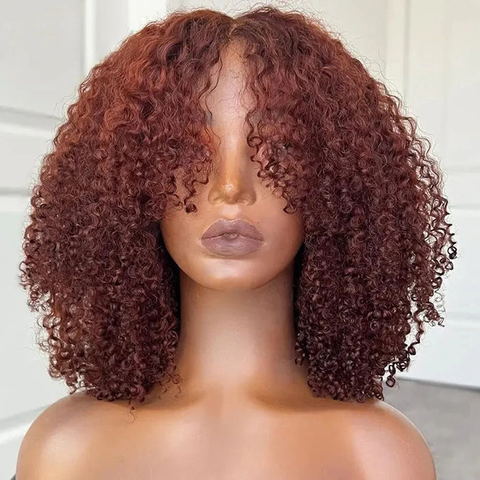 Layered Short Curly Wig Brown Auburn Color Double Drawn Human Hair Wigs 250% Density Glueless Drawstring 5x5 HD Lace
